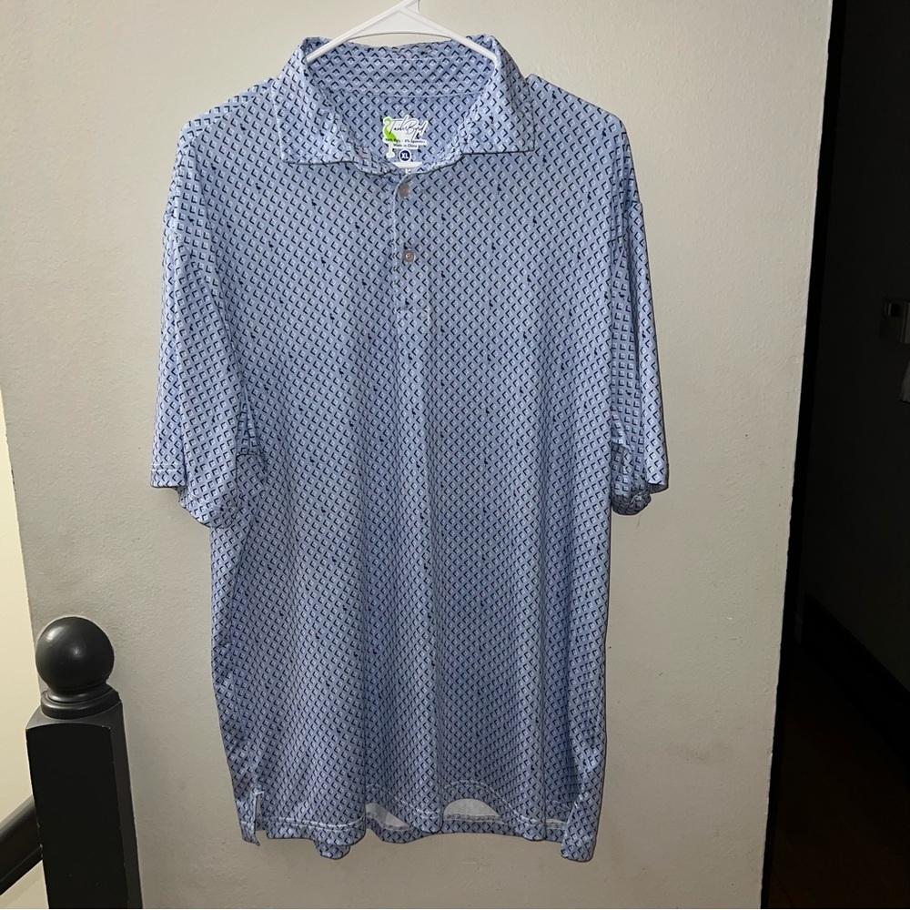 Tailor Byrd Performance Mens Blue Geometric Golf Polo Short Sleeve Shirt Size XL